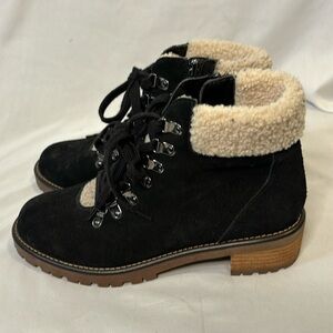 Blondo Black Suede Ankle Boots with Cream Shearling
